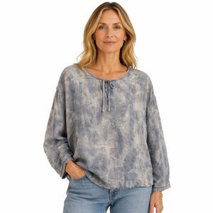 Pure Jill Tunic Blouse Womens Small Blue Embroidered Scoop Neck Long Sleeve Top
